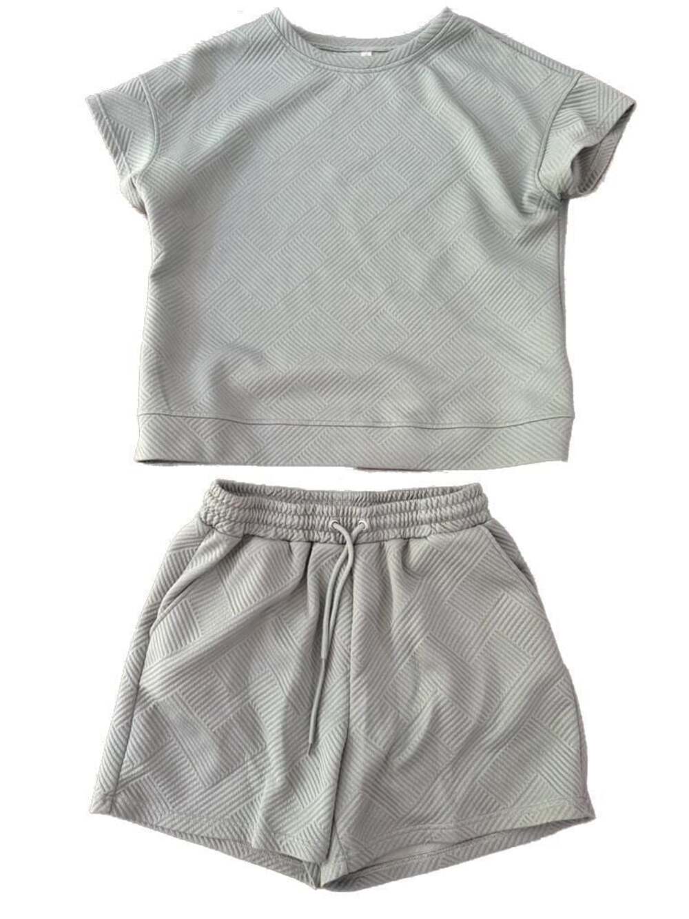 Dokotoo 2 Piece Textured Top & Drawstring Shorts Lounge Set in Sage Green Large